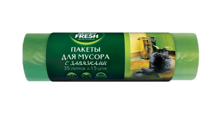 Мешки мусорные 35л/12мкм Master FRESH С УШКАМИ, ЗЕЛЕНЫЕ (30 шт.рул)
