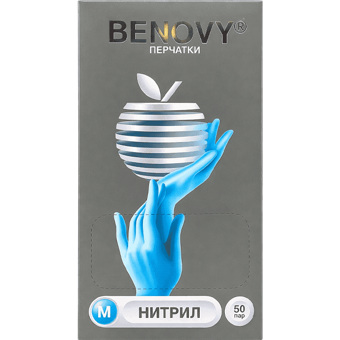 Перчатки нитриловые ГОЛУБЫЕ BENOVY медицинские (100 шт.упак), M Перчатки нитриловые ГОЛУБЫЕ BENOVY медицинские (100 шт.упак), M