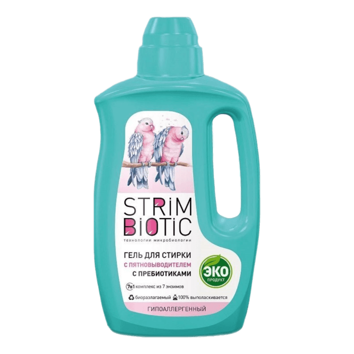 Гель для стирки белья 1 л/1000 мл "STRIMBIOTIC" 2в1 с пятновыводителем Гель для стирки белья 1 л/1000 мл "STRIMBIOTIC" 2в1 с пятновыводителем