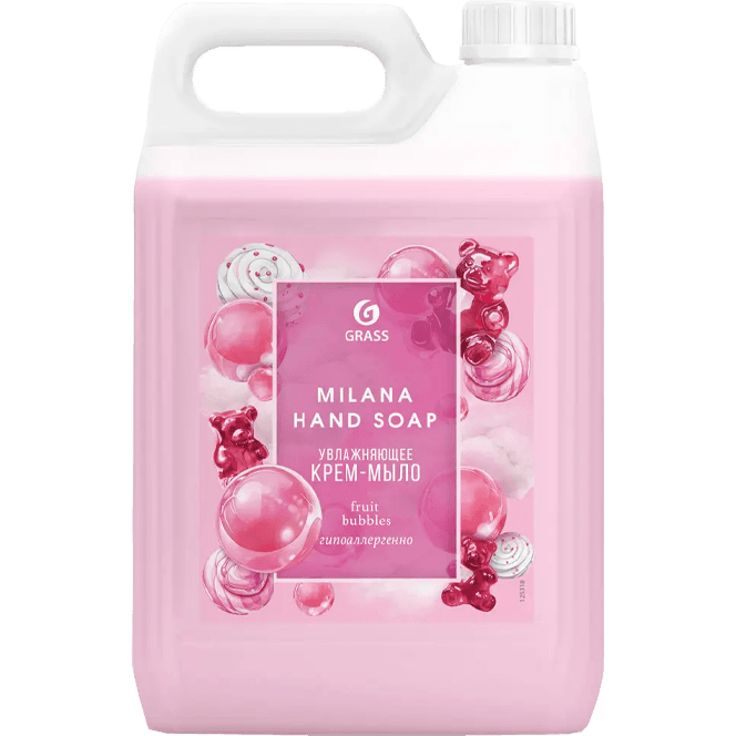 Крем-мыло жидкое 5 л "Milana", канистра GRASS, Fruit bubbles Крем-мыло жидкое 5 л "Milana", канистра GRASS, Fruit bubbles